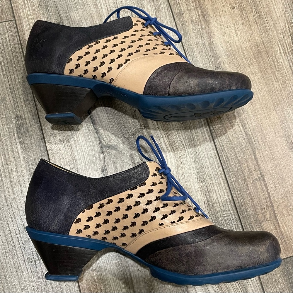 John Fluevog Blue and Cream Women's Shoes